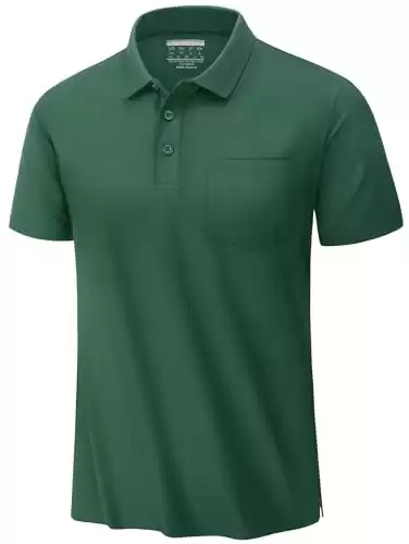 TACVASEN Mens Golf Polo Polo Pocket T Shirts for Men Comfortable Collared Shirt Men Collar Shirts Business Casual Green Polo Shirts for Men Dark Green