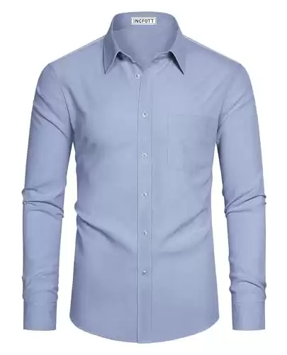 Incfott Oxford Dress Shirts for Men Long Sleeve Casual Button Down Shirts Oxford Shirts for Men Dress Shirts with Pocket Blue