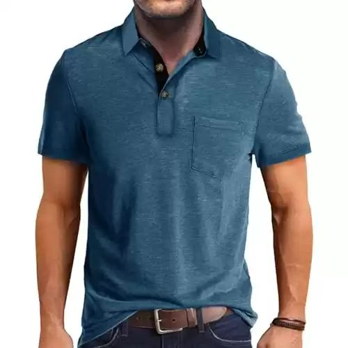 Men's Casual Polo Shirts Classic Button Basic Short Sleeve Shirt Solid Color Cotton Tees Golf Stylish Tops