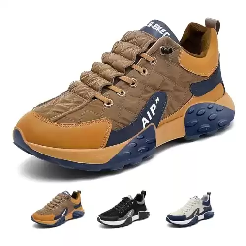 Vdhwter Men's Orthopedic Comfort Sneaker 2024 Waterproof Air AIP Walking Tennis Comfortable Wide Shoes Slip on Sneakers (Brown, Adult, Men, 9, Numeric Range, US Footwear Size System, 9.5, Wide)