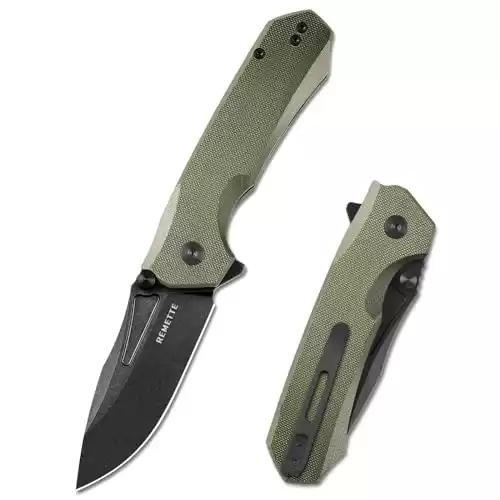 REMETTE Folding Pocket Knife Rhino, 3" D2 Steel Unique Blade Durable G10 Handle EDC Knife with Reversible Pocket Clip for Men Women, Everyday Carry Sharp Hiking Camping Knives RH-0210