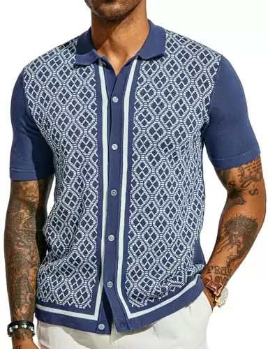 Men's Polo Shirts 70s Vintage Shirts Contrast Knitted Polo Shirts Mens Knitted Polo Shirt Navy