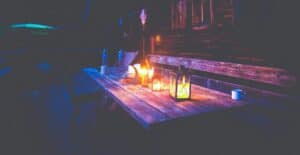 Backyard table with lights