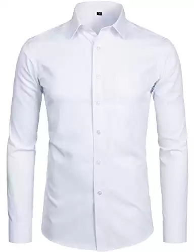 ZEROYAA Men's Long Sleeve Dress Shirt Solid Slim Fit Casual Business Formal Button Up Shirts with Pocket (available in different sizes/colors)