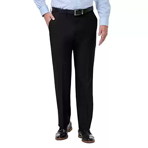 Haggar Men's Premium Comfort Classic Fit Flat Front Dress Pants-Regular and Big & Tall Sizes, Black, 36W x 32L