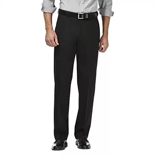 Haggar Men's Classic Fit Flat-Front Hidden Expandable Waistband Premium No Iron Khaki, 36W x 32L - Black