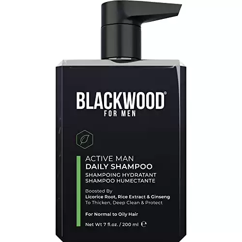 BLACKWOOD FOR MEN Active Man Daily Shampoo - Men's Vegan Natural Thickening & Clarifying Shampoo for Normal to Oily Hair or Scalp - Fights Hair Loss - Sulfate Free with Ginseng & Aloe Ver...