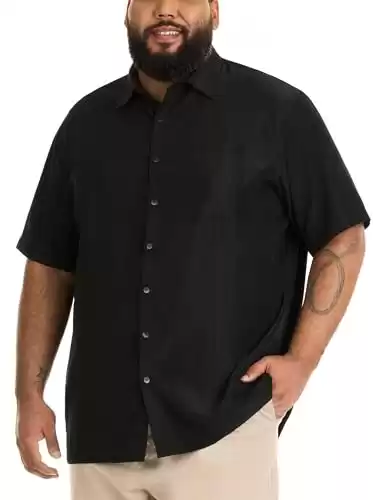 Van Heusen Men's Size Big Air Short Sleeve Button Down Poly Rayon Stripe Shirt, Black 1, 3X-Large Tall