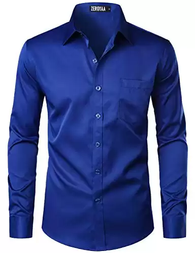 ZEROYAA Men's Urban Stylish Casual Business Slim Fit Long Sleeve Button Up Dress Shirt with Pocket (available in different sizes/colors)