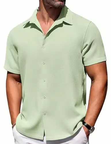 COOFANDY Men's Casual Button Down Short Sleeve Shirts Summer Beach Shirt Wrinkle Free No Tuck Shirts Light Green