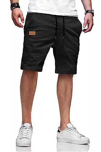 JMIERR Mens Casual Shorts - Cotton Drawstring Summer Beach Stretch Waist Twill Chino Dress Golf Shorts with Pockets for Men, US 36(L), S Black