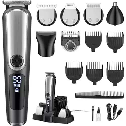 YIRISO Beard Trimmer for Men, Electric Razor Shaver, Cordless Rechargeable Hair Trimmer Clipper, Waterproof Mens Grooming Kit for Mustache Nose Body Face, Gifts for Men