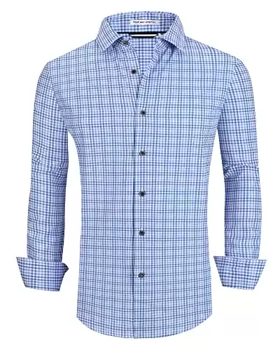 Alex Vando Mens Button Down Shirts Wrinkle Free 4-Way Stretch Print Business Casual Shirt