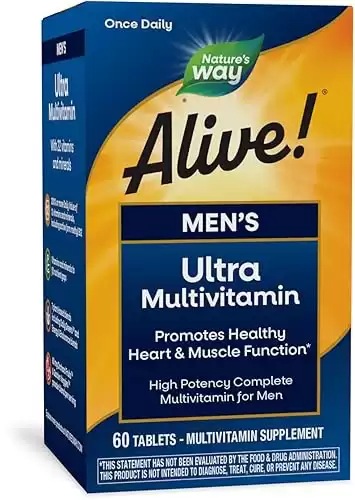 Nature's Way Alive! Men's Daily Ultra Multivitamin, High Potency Formula, Promotes Healthy Heart & Muscle Function*, Gluten Free, 60 Tablets (Packaging May Vary)