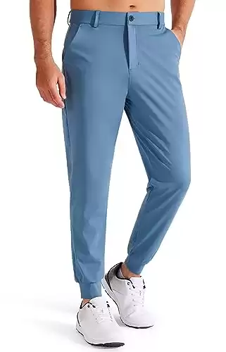 Libin Men's 4-Way Stretch Golf Joggers with Pockets, Slim Fit Work Dress Pants Athletic Casual Sweatpants for Men, Gray Blue L