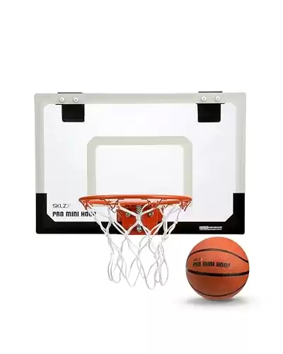 SKLZ 18" Mini Basketball Hoop with Shatterproof Backboard, Breakaway Rim, Heavy Duty Net, 5" Ball - Over-Door Mounts for Office, Dorm, Bedroom