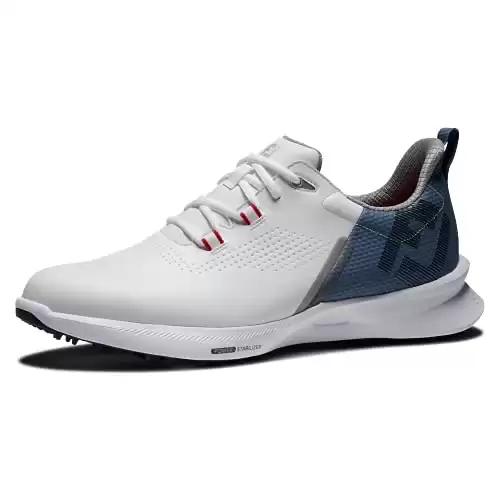 FootJoy Men's FJ Fuel Golf Shoe, White/Blue Fog/Red, 11