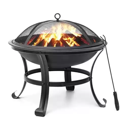 SINGLYFIRE 22 inch Fire Pit for Outside Outdoor Wood Burning Small Bonfire Pit Steel Firepit Bowl for Patio Camping Backyard Deck Picnic Porch,with Spark Screen,Log Grate,Poker