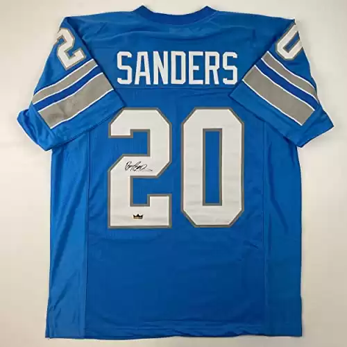 Facsimile Autographed Barry Sanders Detroit Blue Reprint Laser Auto Football Jersey Size Men's XL