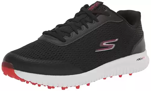 Skechers Men's Max Fairway 3 Arch Fit Spikeless Golf Shoe Sneaker, Black/Red, 10