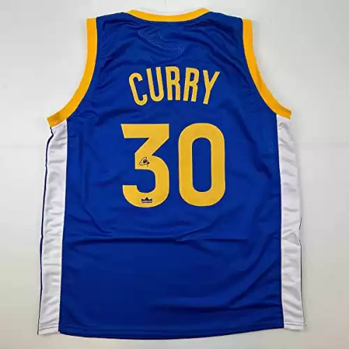 Facsimile Autographed Stephen Steph Curry Golden State Blue Reprint Laser Auto Basketball Jersey Size Men's XL