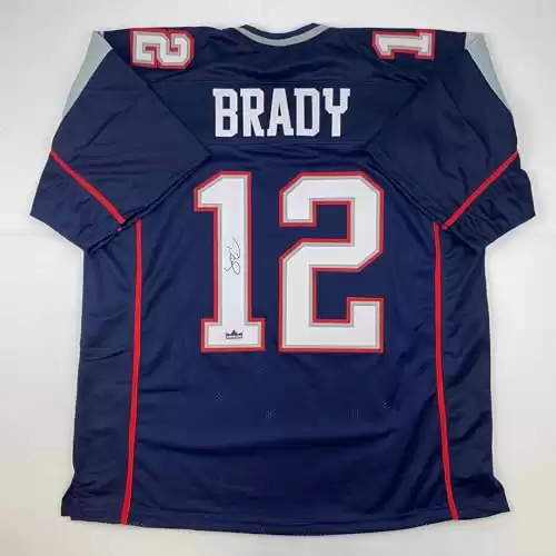 Facsimile Autographed Tom Brady New England Blue Reprint Laser Auto Football Jersey Size Men's XL