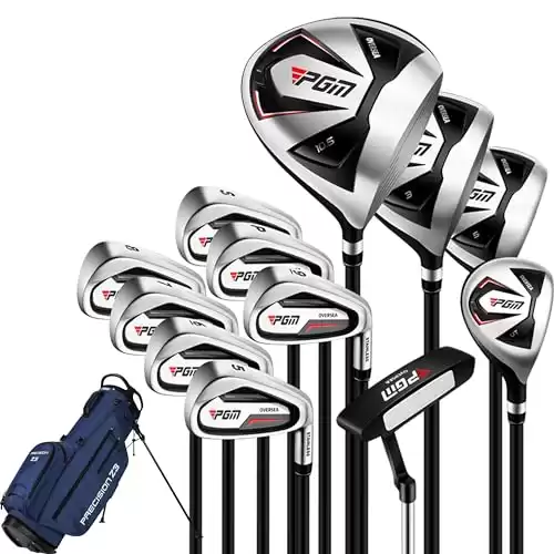 PGM Men's Golf Club Set with 12pcs Clubs - 4 Woods(#1,3,5,4H), 7 Irons(#5,6,7,8,9,PW,SW), and 1 Putter - Golf Stand Bag