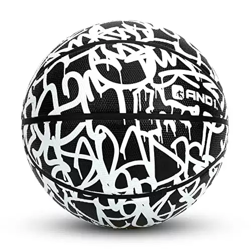 AND1 Chaos Rubber Basketball: Game Ready, Office Regulation Size (29.5”) Streetball, Made for Indoor/Outdoor Basketball Games- Graffiti Series (Black/White)