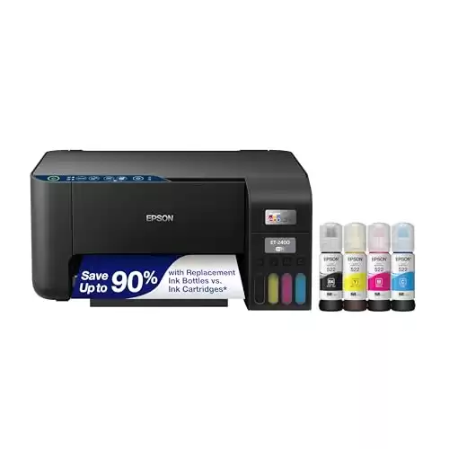 Epson EcoTank ET-2400 Wireless Color All-in-One Cartridge-Free Supertank Printer with Scan and Copy Easy, Everyday Home Printing, Black