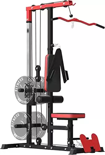 ER KANG LAT Tower, LAT Pull Down and LAT Row Cable Machine with Flip-Up Footplate, High and Low Pulley Station with AB Crunch Harness, Home Gym Fitness New