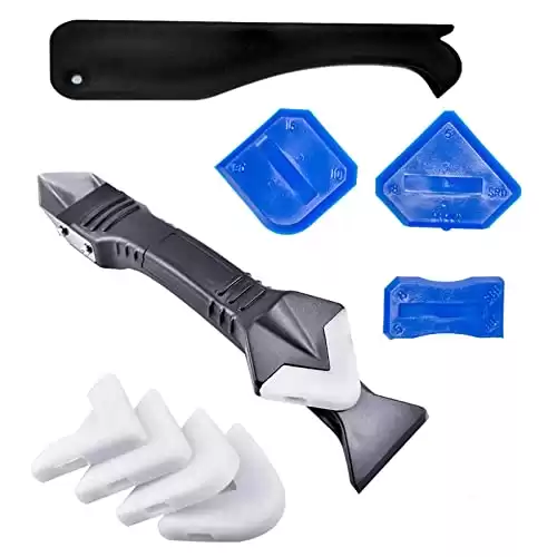 YOBZUO 3 in 1 Silicone Caulking Tools stainless steelhead , Sealant Finishing Tool Grout Scraper, Reuse and Replace 5 Silicone Pads, Great Tools for Kitchen Bathroom Window, Sink Joint