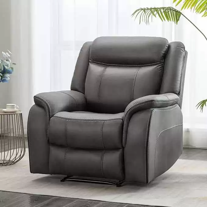 Leather Massage Recliner Chair with Heat Vibration and Overstuffed Arm and Back,Single Manual Reclining Sofa Chair for Living Room Bedroom, Grey, Faux Leather