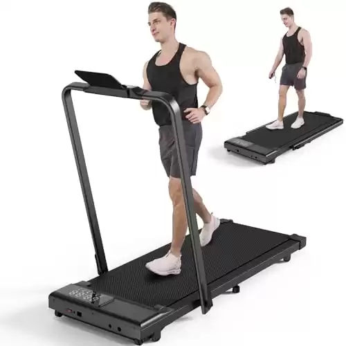 SupeRun Foldable Treadmills with Adjustable Armrest- 3.0HP Low Noise Under Desk Treadmills for Home Office Easy to Store, 300LBs Capacity Larger Running Area Walking Pad 43.3X 16