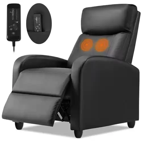 Recliner Chair for Adults, Massage Reclining Chair for Living Room, Adjustable Modern Recliners Chair, Home Theater Seating Single Sofa Recliner with Padded Seat Backrest (Deep Black)