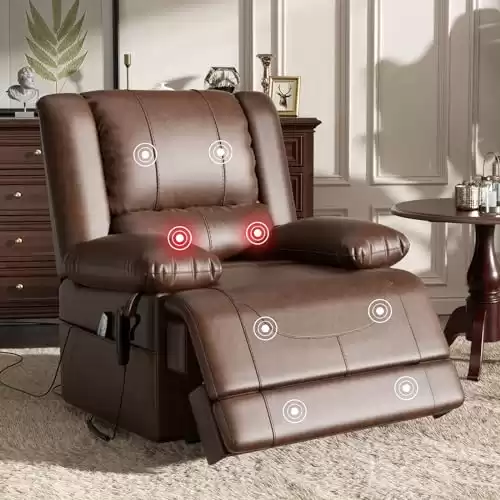 DOPEDIO Dual Motor Electric Lift Recliner Sofa, Ergonomic, Massage Chair with Heating Function, Suitable for Living Room, USB Port, 45-180 Degrees Arbitrary Adjustment (Faux Leather,Dark Brown)