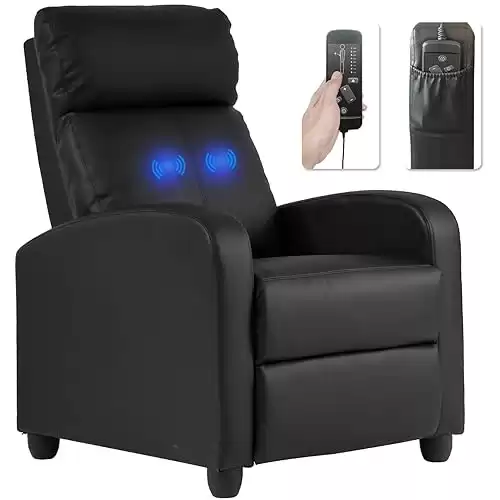 Recliner Chair for Living Room Massage Recliner Sofa Reading Chair Winback Single Sofa Home Theater Seating Modern Reclining Chair Easy Lounge with PU Leather Padded Seat Backrest (Black)