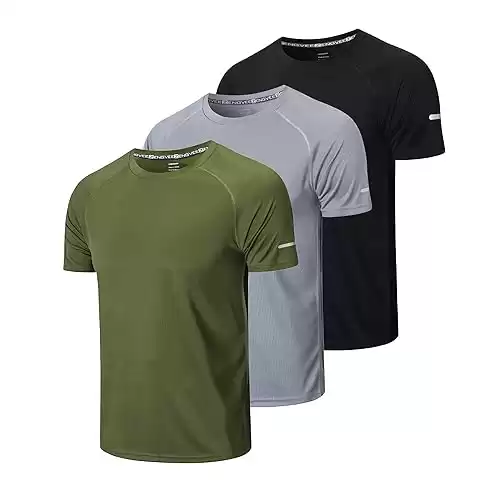 frueo Men's 3 Pack Workout Shirts Dry Fit Moisture Wicking Short Sleeve (Available in different sizes/colors)