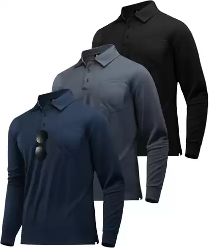 ZITY 3 Pack Long Sleeve Polo Shirts for Men with Pocket Moisture Wicking Outdoor Workwear Office Casual Collared Shirts Fall (Available in Different Sizes/Colors)