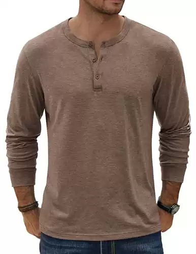 COOANDY Men's Vintage Henley Shirts Casual Slim Fit Lightweight Long Sleeve Henley Pullover Basic Solid T-Shirt Soft Henley Tees (Available in Different Sizes/Colors)