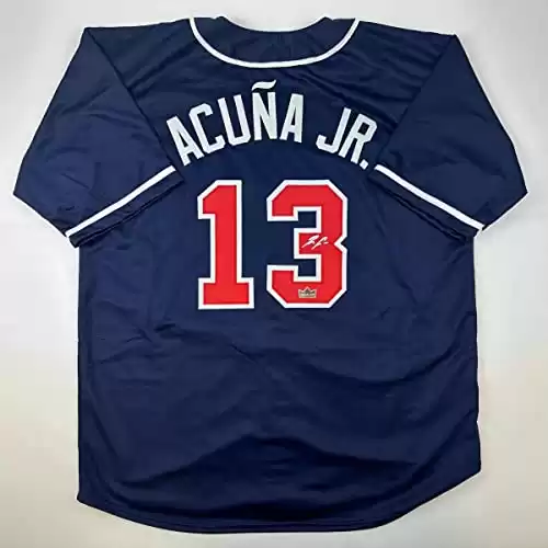 Facsimile Autographed Ronald Acuna Jr. Atlanta Blue Reprint Laser Auto Baseball Jersey Size Men's XL