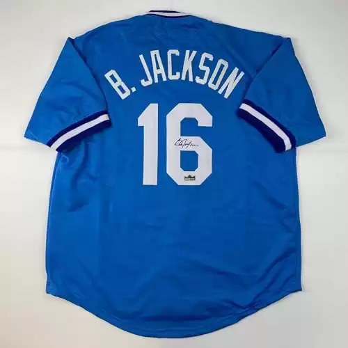 Facsimile Autographed Bo Jackson Kansas City Blue Reprint Laser Auto Baseball Jersey Size Men's XL