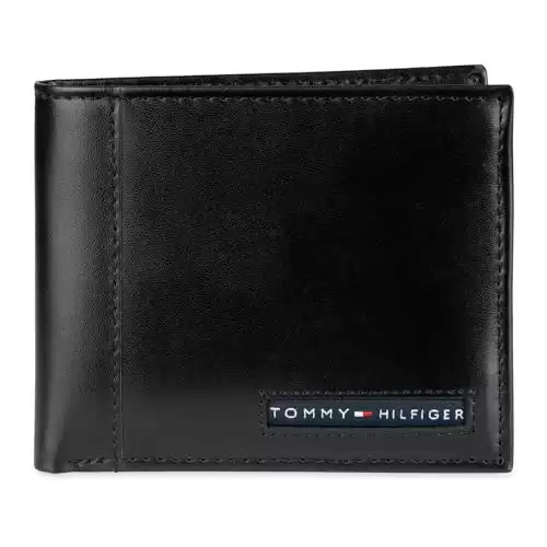 Tommy Hilfiger Men's Leather Wallet Slim Bifold with 6 Credit Card Pockets and Removable ID Window, Black Cambridge, One Size (Available in Different Colors)