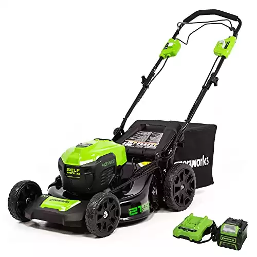 Greenworks 40V 21" Brushless Cordless (Self-Propelled) Lawn Mower (75+ Compatible Tools), 5.0Ah Battery and Charger Included