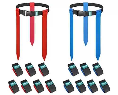 Hilhook Flag Football Belts, 14 Player Adjustable Flag Football Set with 42 Flags for Youth and Adults Training Equipment (Red and Blue)