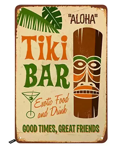 Swono Tiki Bar Tin Signs,Aloha Hawaii Good Times Great Friends Vintage Metal Tin Sign for Men Women,Wall Decor for Bars,Restaurants,Cafes Pubs,12x8 Inch