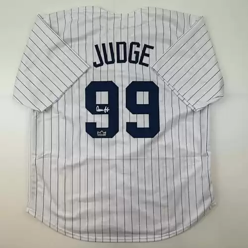 Facsimile Autographed Aaron Judge New York Pinstripe Reprint Laser Auto Baseball Jersey Size Men's XL