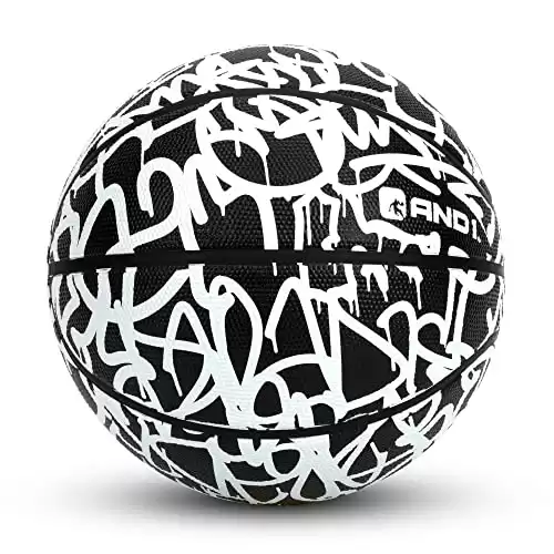 AND1 Chaos Rubber Basketball: Game Ready, Office Regulation Size (29.5 ) Streetball, Made for Indoor/Outdoor Basketball Games- Graffiti Series (Black/White)