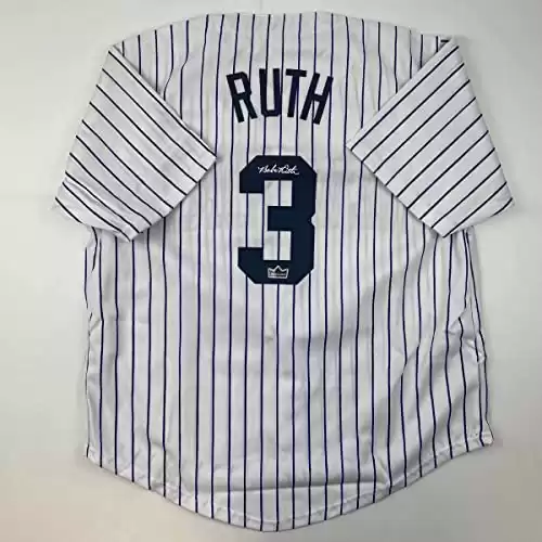 Facsimile Autographed Babe Ruth New York Pinstripe Reprint Laser Auto Baseball Jersey Size Men's XL