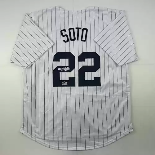 Facsimile Autographed Juan Soto New York Pinstripe Reprint Laser Auto Baseball Jersey Size Men's XL