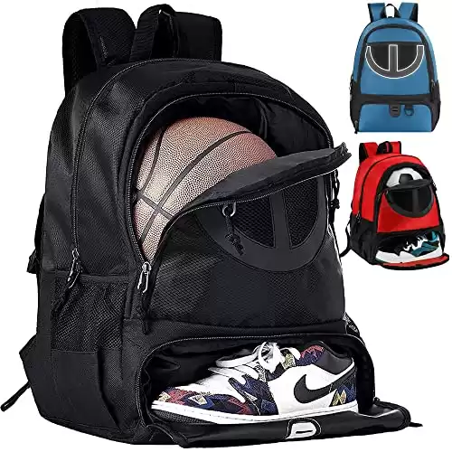 TRAILKICKER Mesh Black Soccer Backpack Sports Volleyball Football Basketball Stuff Bag with Ball and Shoe Compartment for Boys Girls Man Women